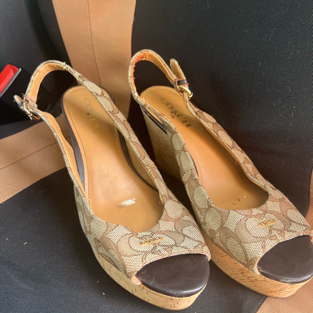 Coach Tan Wedge Peep-Toe Shoes